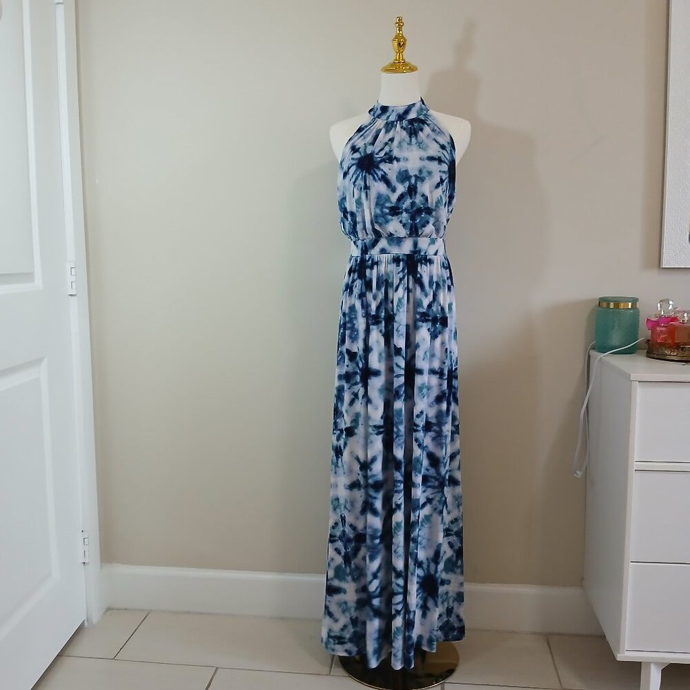 INC Tie Dye Halter Maxi Dress Women’s Size M Blue Sleeveless Boho Summer Beach - Picture 1 of 5